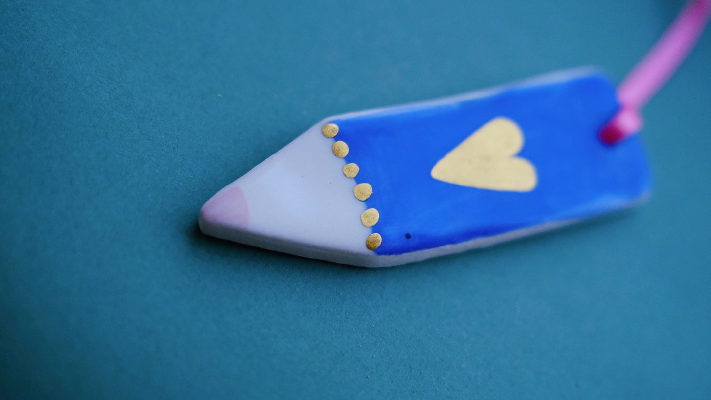 Blue Heart Pencil, Ceramic Decoration